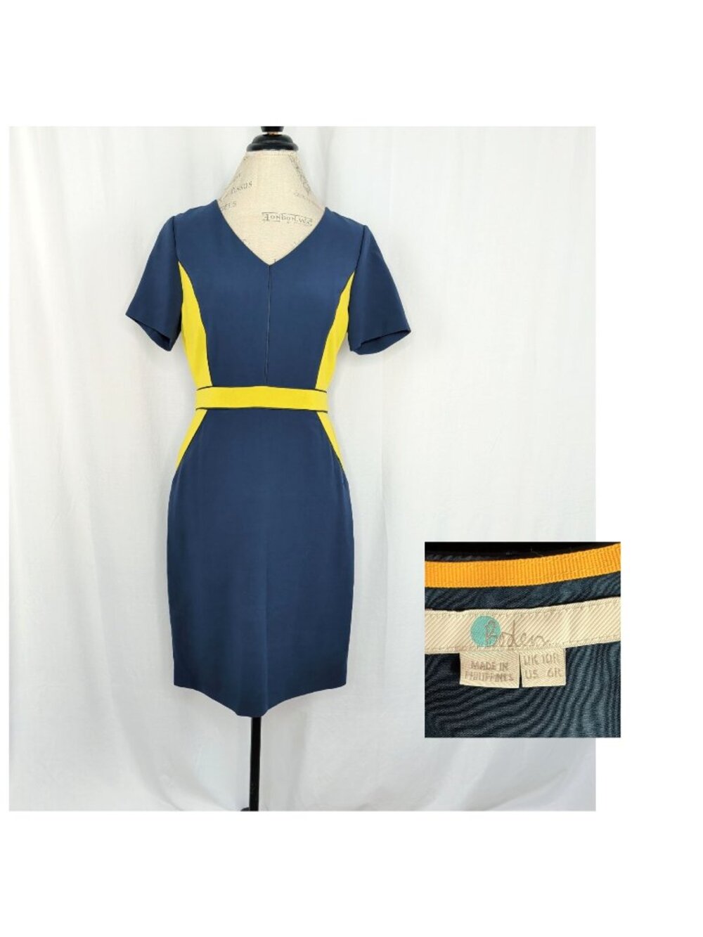 Boden Blue Career Dress 6 Small Colorblock Sheath